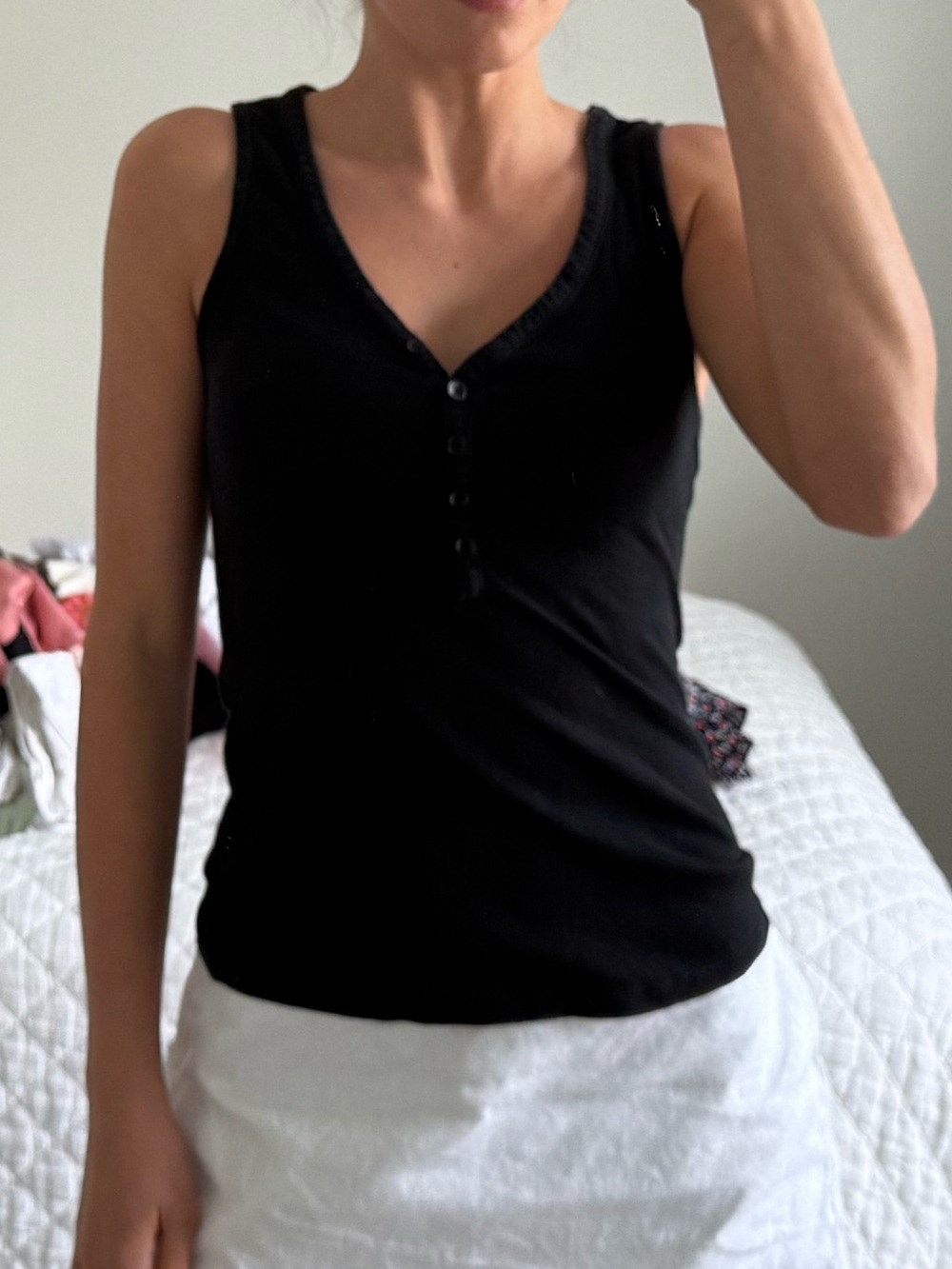 sundays Black V-Neck Henley Tank